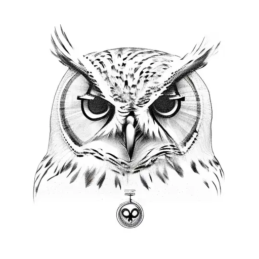 owl with clear eyes and the symbol of a restaurant, headset symbol, condominium symbol, college of administration symbol tattoo design idea