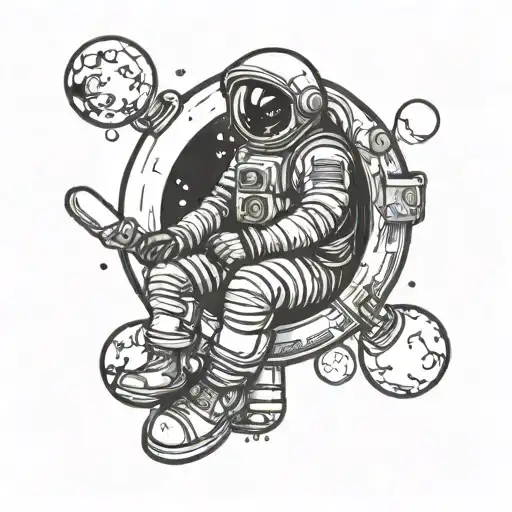 astronaut sitting on a light bulb tattoo design idea