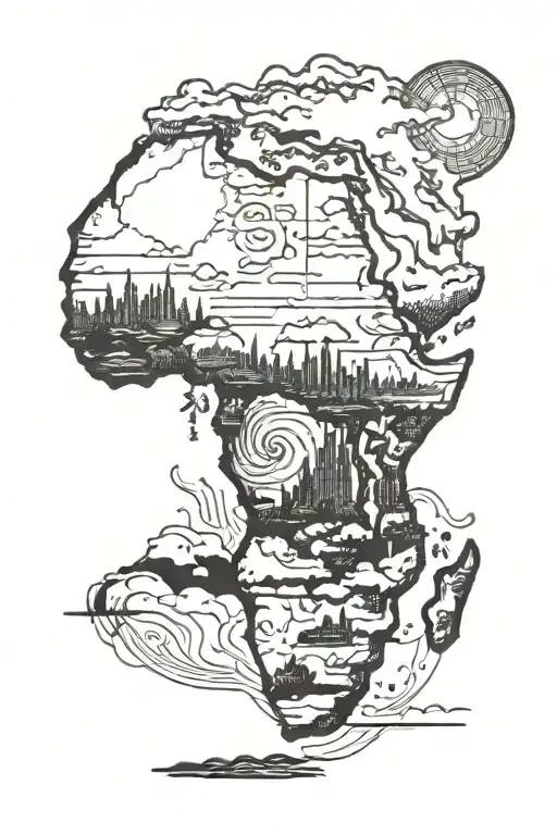 Africa continent with stoic virtues  tattoo design idea