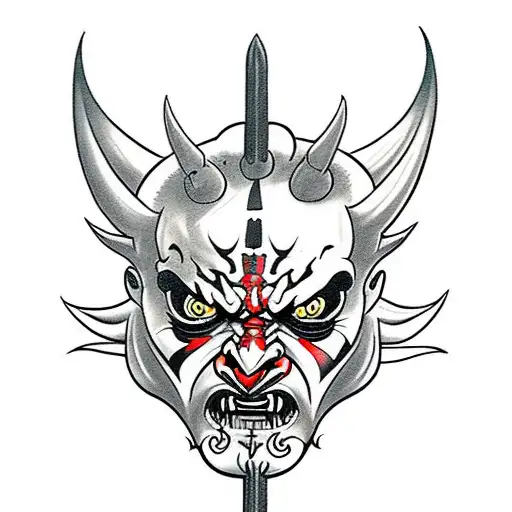 Darth maul drawn as an Oni demon, palm sized tattoo design idea
