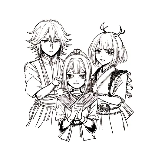 Speak no evil hear no evil but with Tanjiro, zenitsu and Inosuke from demon slayer anime tattoo design idea