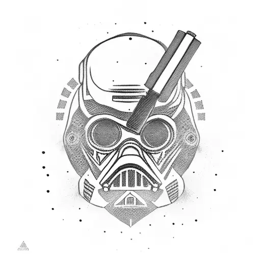 A dotwork tattoo of a Slavic warrior holding a lightsaber, merging the client's interests tattoo design idea