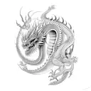 An intricately designed mechanical dragon inspired by Slavic folklore tattoo design idea