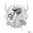 An intricately designed mechanical dragon inspired by Slavic folklore tattoo design idea