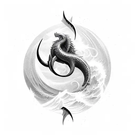  A sleek, black trident rises from tumultuous waves, depicted with fl tattoo design idea