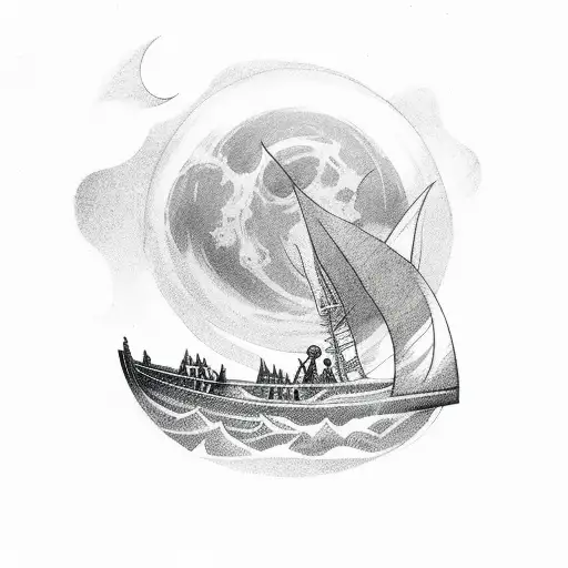 black trident rises from black waves under moon light tattoo design idea