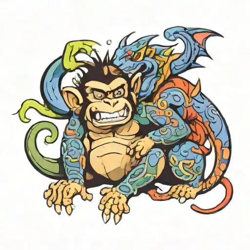 mONKEY AND DRAGON WRAPPING AROUND tattoo design idea