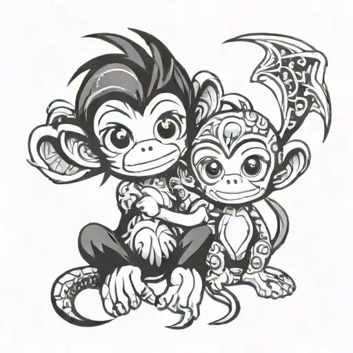 Girl Monkey and Boy Dragon wrapped tattoo design idea