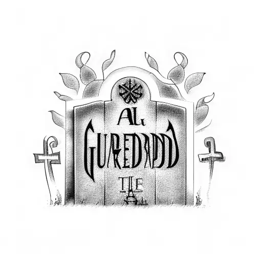 A graveyard scene with the lyrics 'And you could have it all' written in calligraphy tattoo design idea