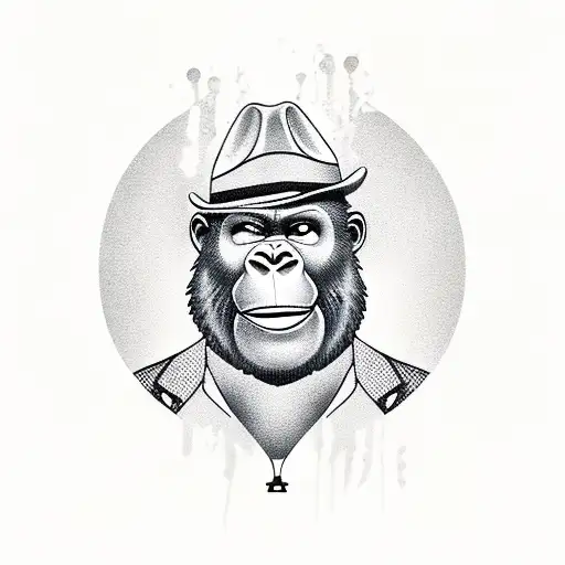 A badass gangster gorilla with a fedora and a Tommy gun tattoo design idea