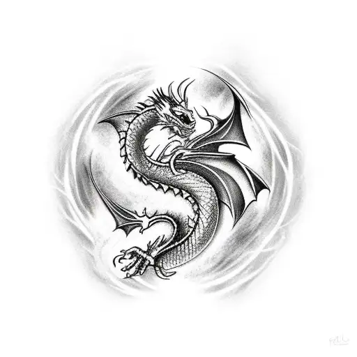 dragon con fuego medieval tattoo design idea