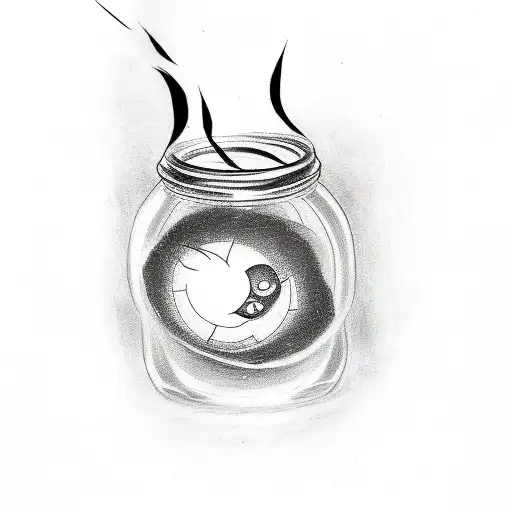 tattoo design a fireball inside a jar, black and white tattoo design idea