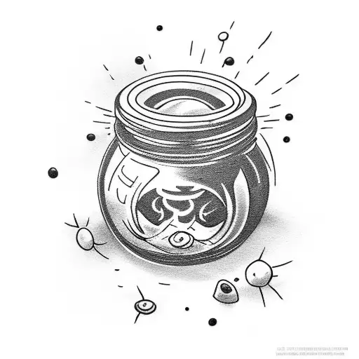 tattoo design a fireball inside a jar, black and white tattoo design idea
