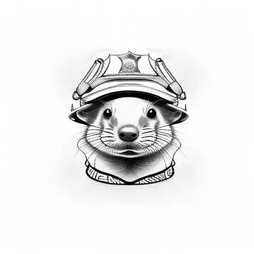 Ferret wearing a police hat and badge tattoo design idea