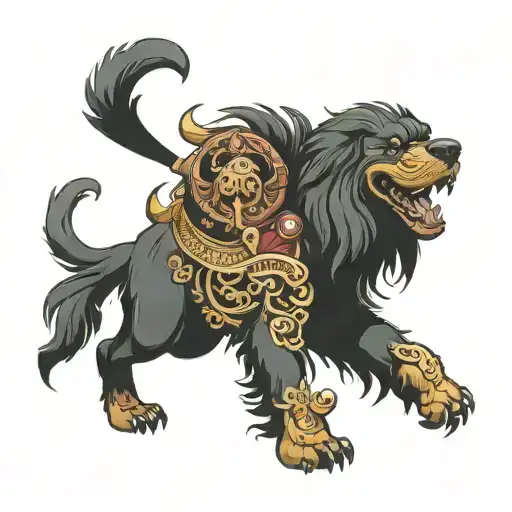 dark style ferocious tibetan mastiff tattoo design idea