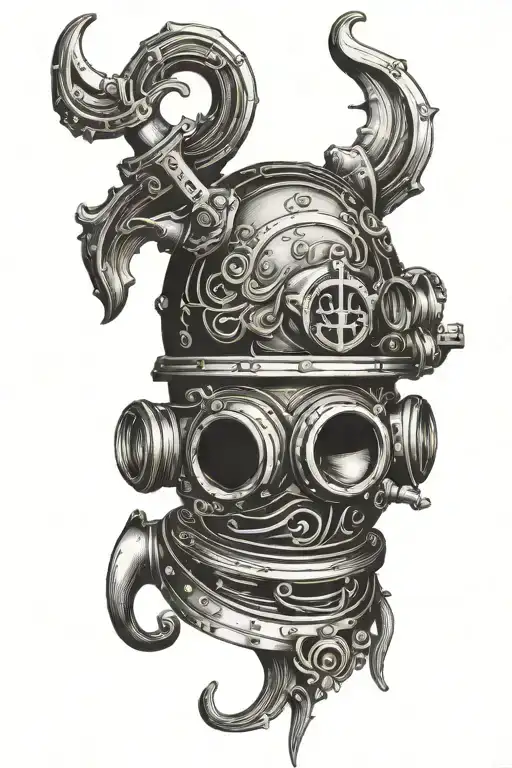 ancre marin diver helmet tattoo design idea