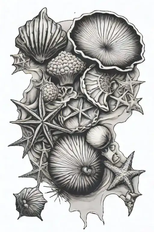 beach elements like seashells tattoo design idea