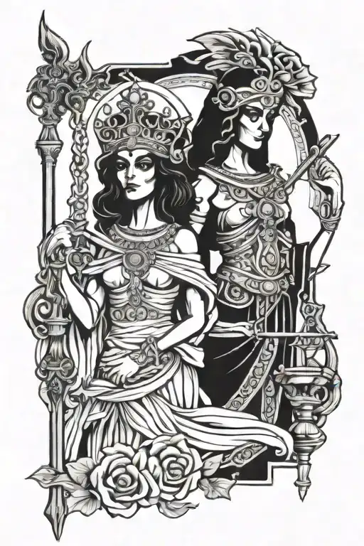 Ancient Greek goddess of justice Themis and Mexican goddess of death Muerta tattoo design idea