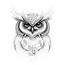 A tattoo of a music sheet with a stunning owl perched on a branch tattoo design idea