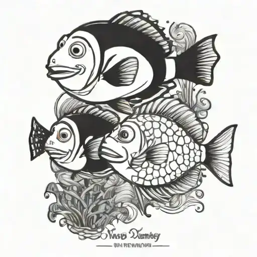 Nemo and Dory with the phrase: Keep swimming tattoo design idea