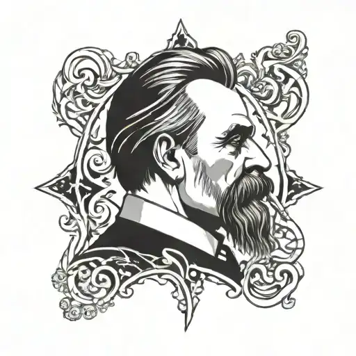 Head of Nietzsche in Gothic style tattoo design idea