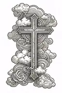 Christian Cross with clouds tattoo design idea