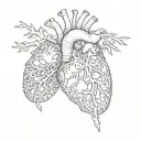 anatomical heart red lines tattoo design idea