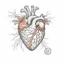 anatomical heart red lines tattoo design idea