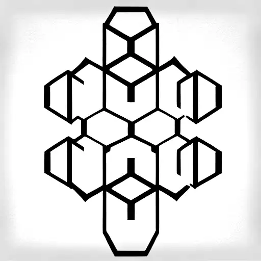 Pattern of hexagons, with artwork inside the hexagons tattoo design idea