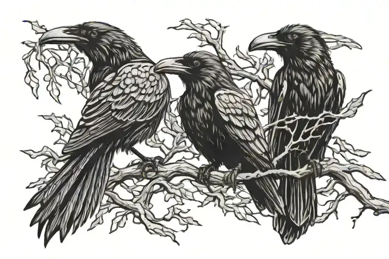 Hugin and munin black and white ravens thought and memory title  tattoo design idea