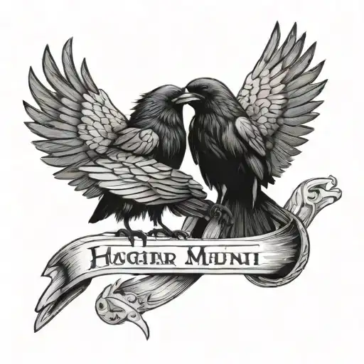 Hugin and munin black and white ravens thought and memory title tatoo on hand tattoo design idea