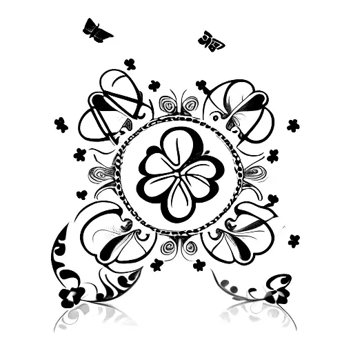 ankle bracelet with a four leaf clover, butterfly, stars, dragonfly, rose and moon as pendants tattoo design idea