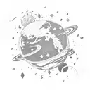 Astronaut floating in space with zero gravity trying to take a planet tattoo design idea