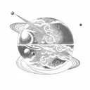 Astronaut floating in space with zero gravity trying to take a planet tattoo design idea