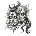 theatrical masks describing split personalities tattoo design idea