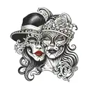 theatrical masks describing split personalities tattoo design idea