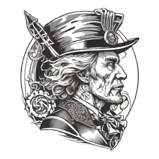 A tattoo design inspired by famous rock n roll album covers, but with a historical twist, like a vinyl record with a portrait of a founding father tattoo design idea