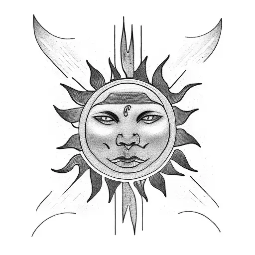 sun with face for tarot card tattoo design idea