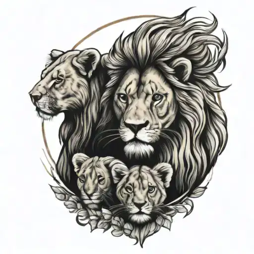 lion and 2 cubs face only tattoo design idea