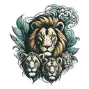 lion and 2 cubs face only tattoo design idea
