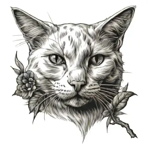 white cat pawing at red cardinal bird tattoo design idea