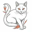 white cat reaching a paw at a red  cardinal bird tattoo design idea
