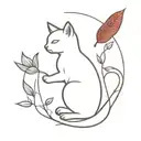 white cat reaching a paw at a red  cardinal bird tattoo design idea