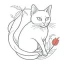 white cat reaching a paw at a red  cardinal bird tattoo design idea