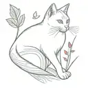 white cat reaching a paw at a red  cardinal bird tattoo design idea