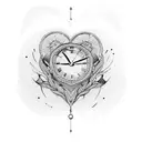 Two cards with heart and a clock tattoo design idea