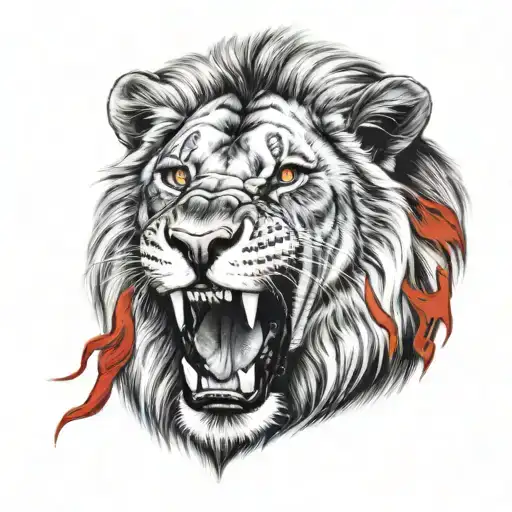 lion with open mouth with red details tattoo design idea