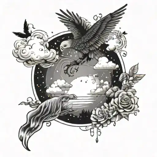 About the sky is the limit. I want a little boy that looks up at the sky and the sky as a few cluods that fades tattoo design idea