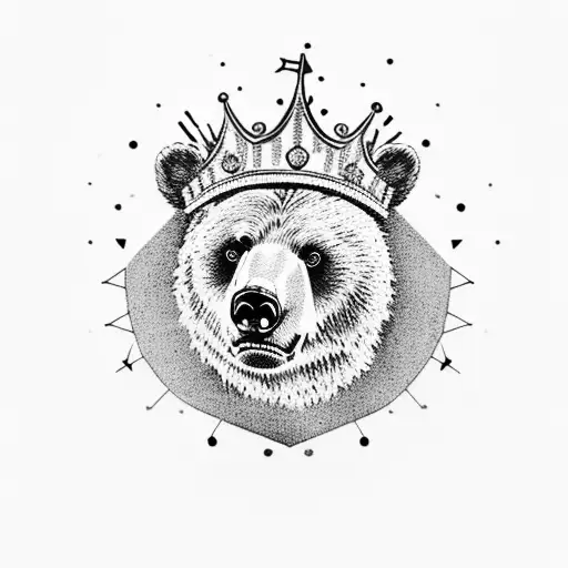 A bear wearing a crown, standing proudly in front of iconic Washington DC landmarks tattoo design idea