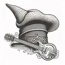 An intricate dotwork tattoo of a chef's hat with a microphone and guitar intertwined, representing the love for music and cooking tattoo design idea